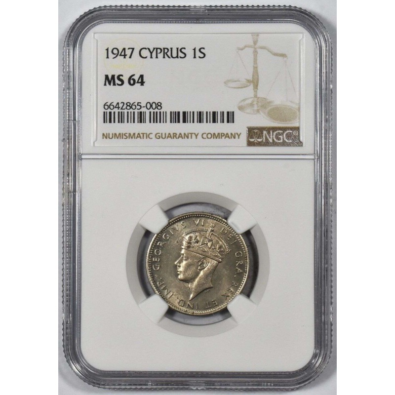 CYPRUS 1 SHILLING COIN 1947 UNC KGVI NGC MS64 WORLD COINS