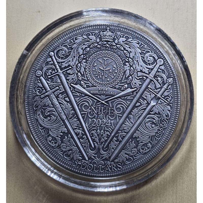 EXCALIBUR Legendary Swords 2 Oz Silver Coin 5$ Niue 2024 GOLD AND SILVER BULLION