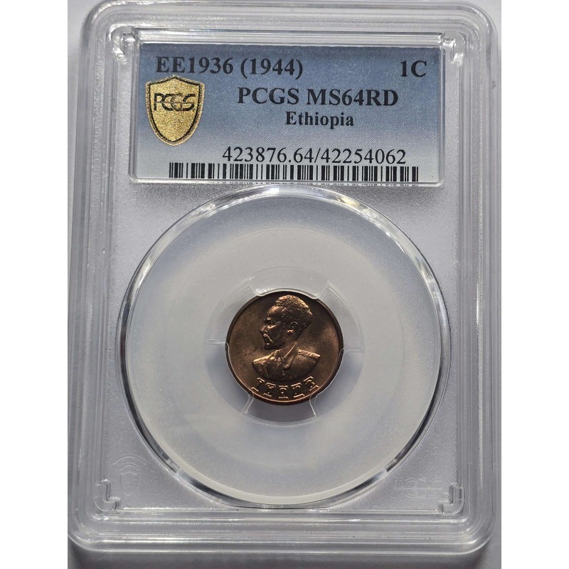 Ethiopia 1 cent 1936 (1944) RED UNC PCGS MS64 RD WORLD COINS