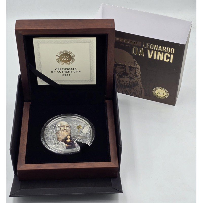 LEONARDO DA VINCI Futurists of the Past 2 Oz Silver Coin 2024 GOLD AND SILVER BULLION
