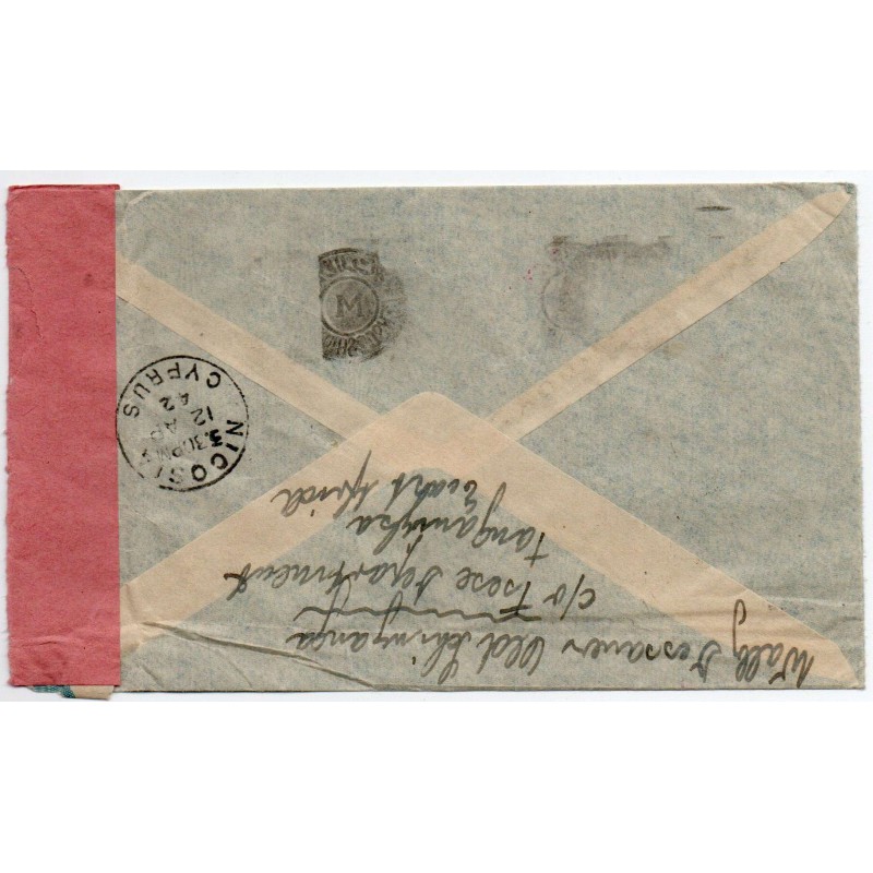 CYPRUS POSTAL HISTORY - KGVI 1942 CENSORED OPEN BY EXAMINER CENSOR M/5 KENYA UGANDA TANGANYIKA TO CYPRUS CYPRUS STAMPS