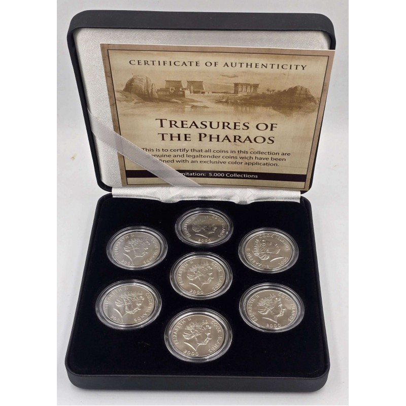 Treasures of the pharaohs II - set collection of 7 colored coins WORLD COINS