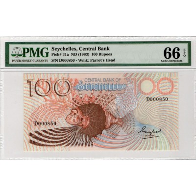 SEYCHELLES 1983 100 RUPEES P31a PMG 66EPQ LION FISH