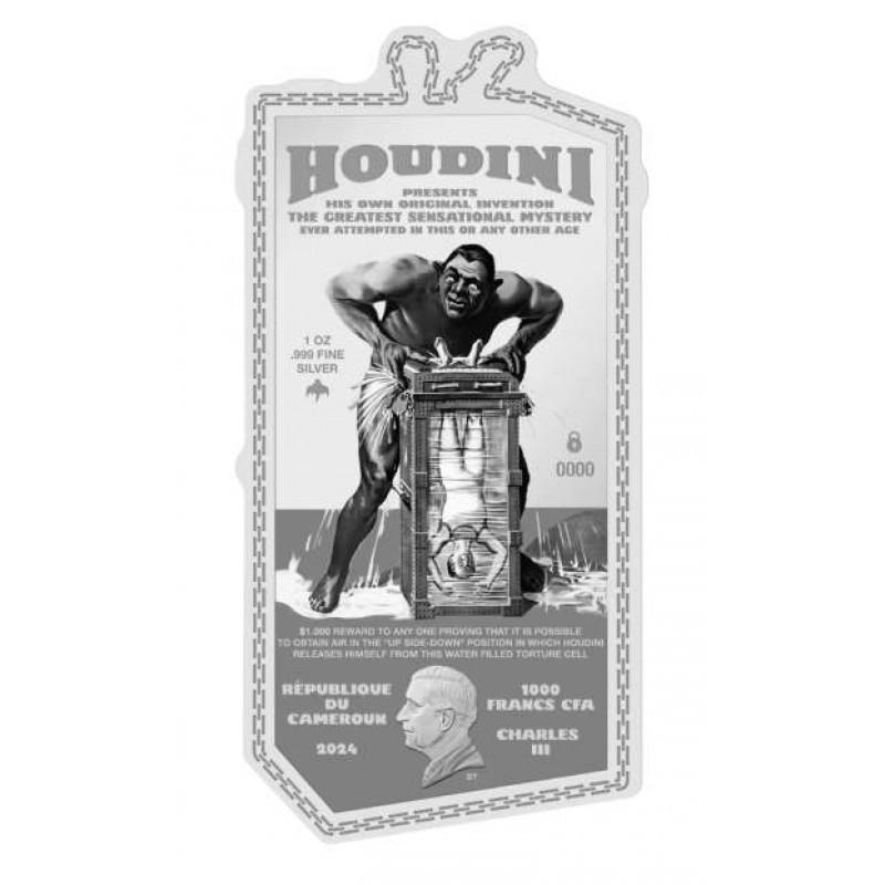 Houdini's Water Torture Cell 1 oz Silver Coin 2024 GOLD AND SILVER BULLION