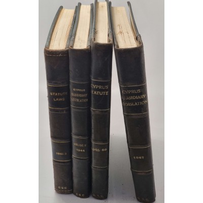 STATUE LAWS OF CYPRUS 1941-1942-1943 -1944-1945-1946-1947 LEATHER HARDCOVER 4 BOOKS COLLECTION