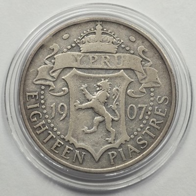 CYPRUS SILVER 18 PIASTRES 1907 KING EDWARD COIN VERY RARE