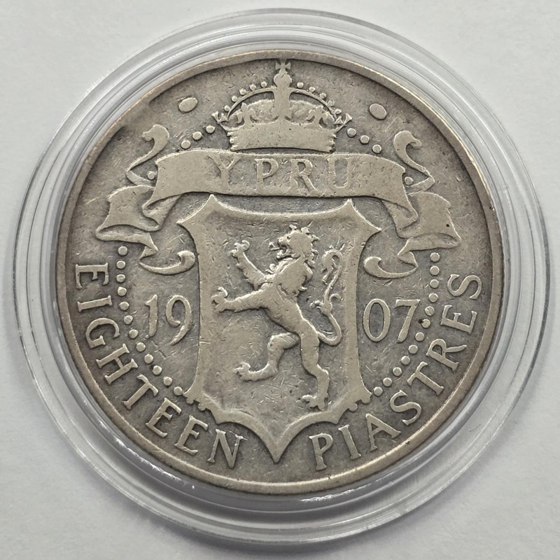 CYPRUS SILVER 18 PIASTRES 1907 KING EDWARD COIN VERY RARE WORLD COINS