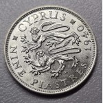 CYPRUS SILVER 9 PIASTRES COINS 1940 AU+ WORLD COINS