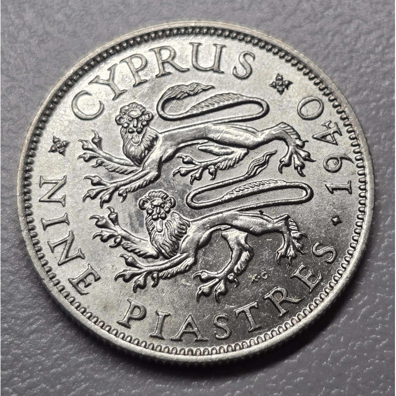CYPRUS SILVER 9 PIASTRES COINS 1940 AU+ WORLD COINS