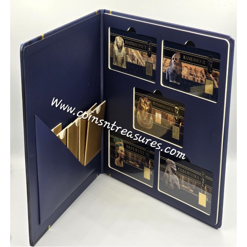 Egyptian Pharaohs collection 1/1000 Oz .999 Gold 5 coin cards in Album GOLD AND SILVER BULLION