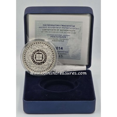GREECE 2014 ARISTOTLE SILVER PROOF COIN 10 EURO ARISTOTELIS