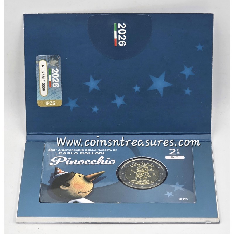 Italy 2 Euro coin Pinocchio 2026 Coin card WORLD COINS