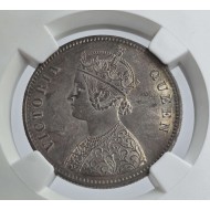 British India Silver 1 rupee 1862 Victoria Gothic style NGC MS62