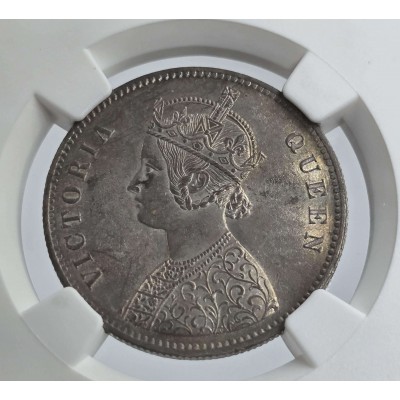 British India Silver 1 rupee 1862 Victoria Gothic style NGC MS62