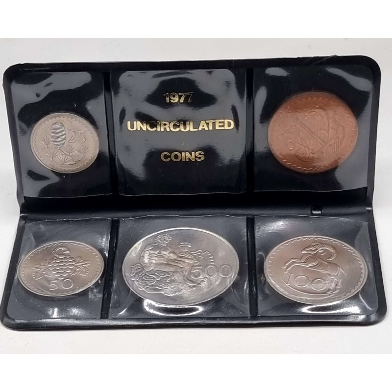 CYPRUS 1977 COMPLETE YEAR SET MILS COINS IN WALLET WORLD COINS