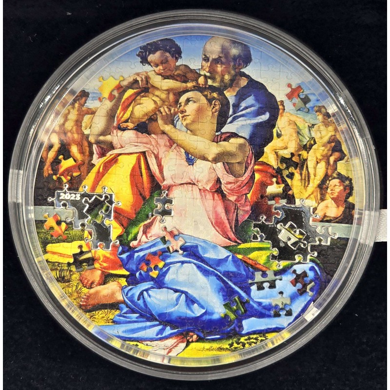 DONI TONDO Michelangelo Micropuzzle Treasures 3 Oz Silver Coin Palau 2023 GOLD AND SILVER BULLION