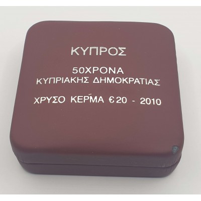 CYPRUS 2010 GOLD PROOF 20 EURO 50th Anniversary of the Republic of Cyprus BOX + COA