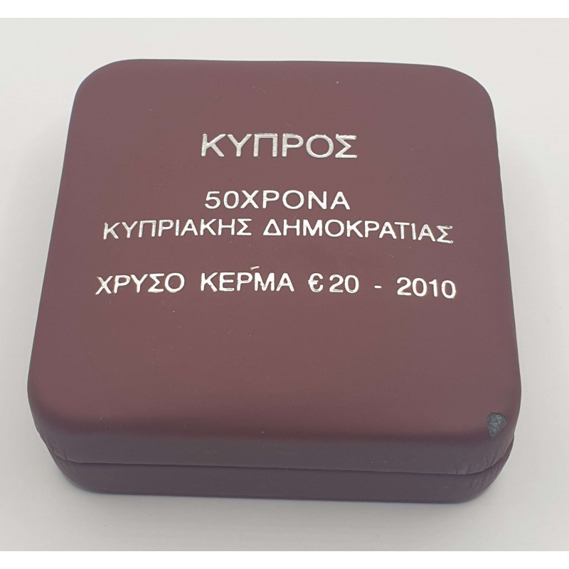 CYPRUS 2010 GOLD PROOF 20 EURO 50th Anniversary of the Republic of Cyprus BOX + COA WORLD COINS