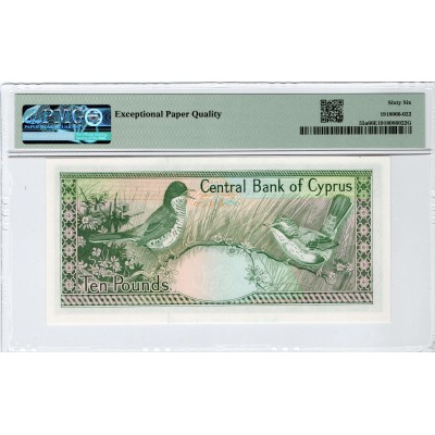 CYPRUS 10 POUNDS 1990 BANKNOTE UNC p55a PMG 66 EPQ