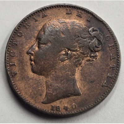 GREAT BRITAIN UK 1840 Farthing coin Queen Victoria