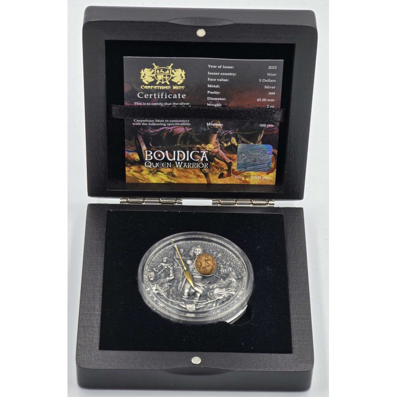 BOUDICA Woman Warrior 2 Oz Silver Coin Niue 2022 GOLD AND SILVER BULLION