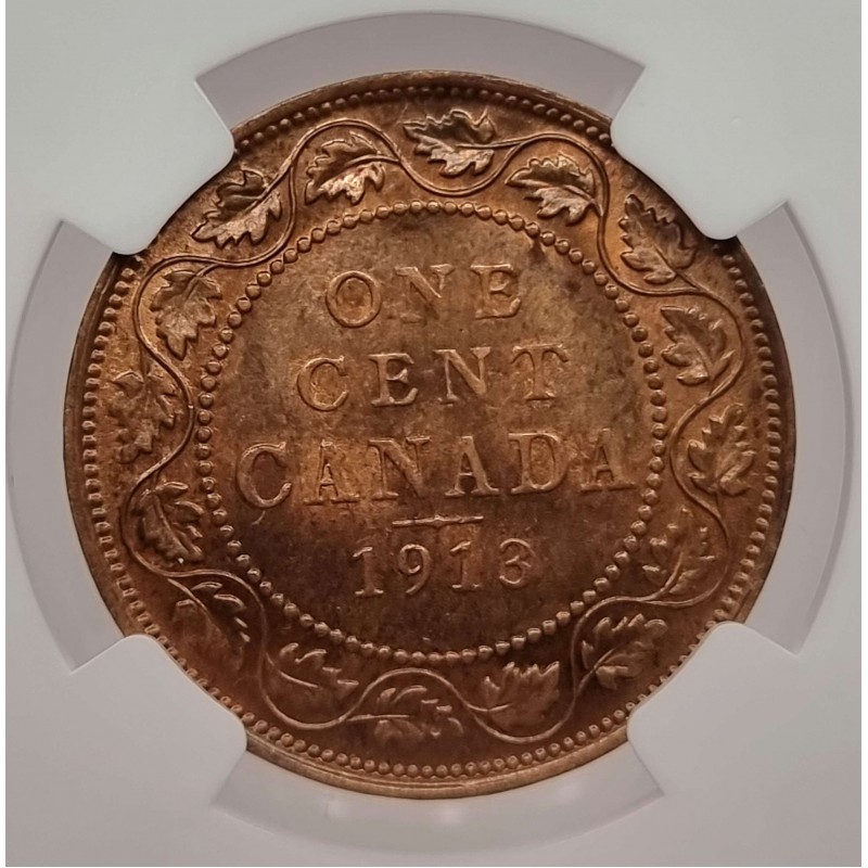 Canada 1 Cent 1913 UNC KGV coin NGC MS 62 BN WORLD COINS