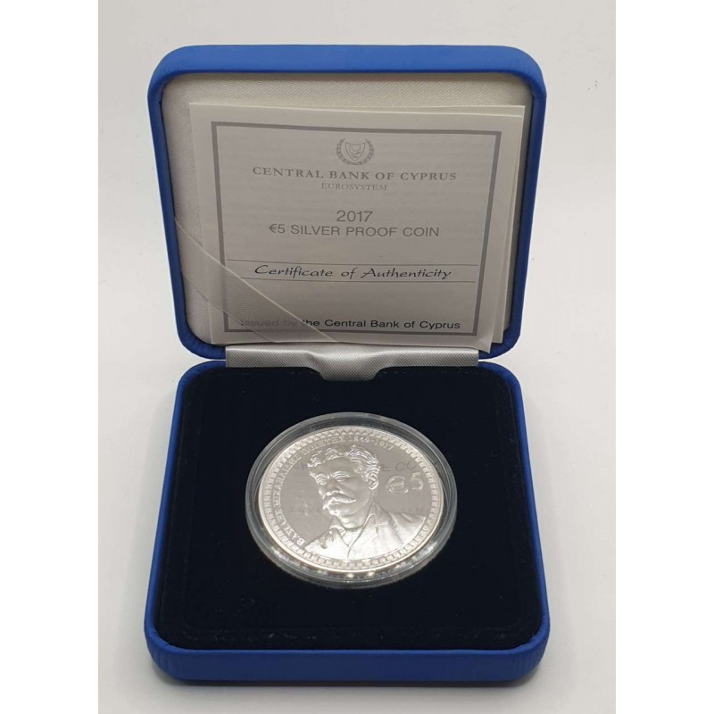 CYPRUS 2017 SILVER PROOF 5 EURO POETS SERIES Michaelides WORLD COINS