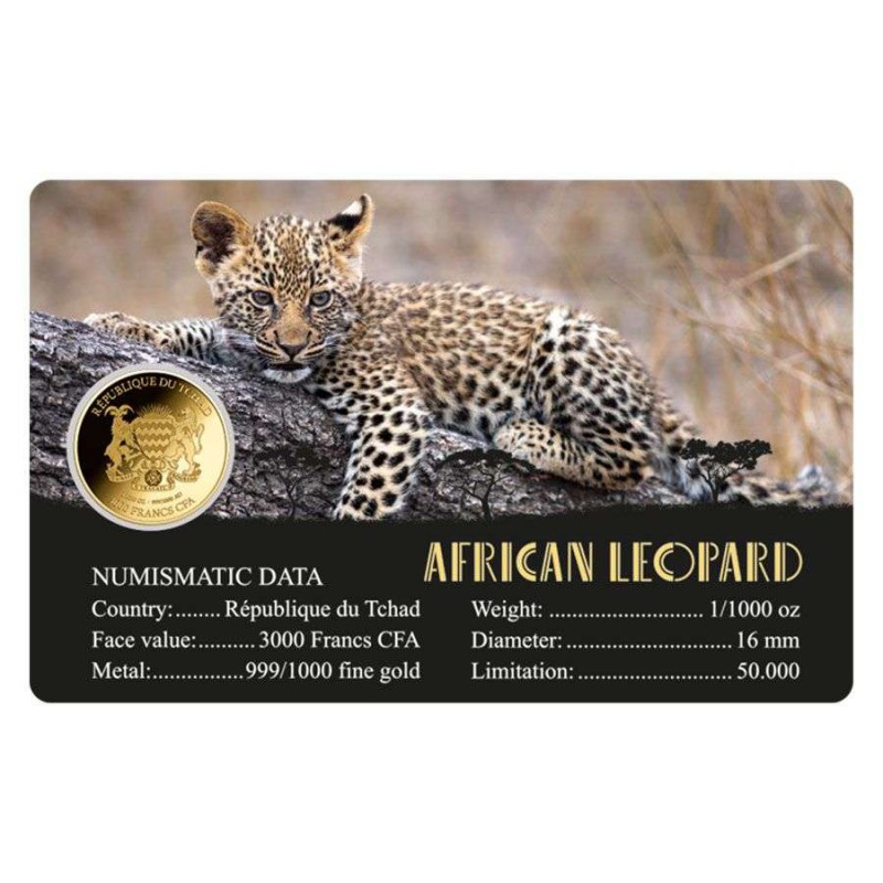 AFRICAN LEOPARD 1/1000 Oz Gold Coin 3000 Francs Chad 2024 GOLD AND SILVER BULLION