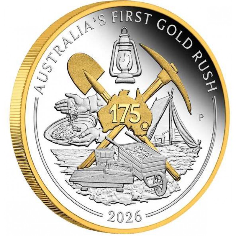 Australia's First Gold Rush 2026 1oz Silver Proof Gilded Coin GOLD AND SILVER BULLION