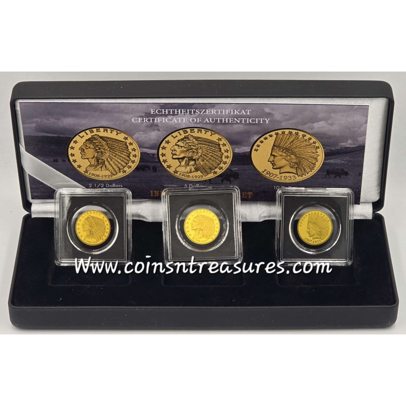 US Indian Chief Gold 3 Coin Set collection 1/1000 Gold .999 GOLD AND SILVER BULLION