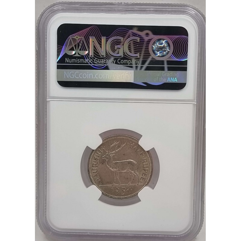 Mauritius 1/2 Rupee Silver coin 1934 NGC AU58 WORLD COINS