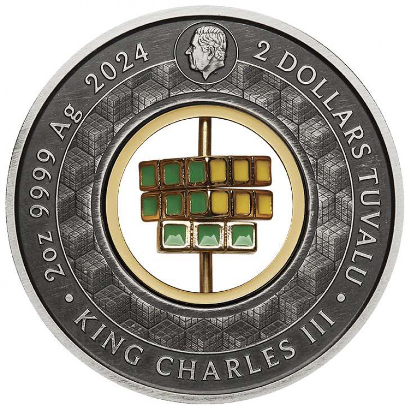 RUBIK CUBE 50th Anniversary 2 Oz Silver Coin 2$ Tuvalu 2024 GOLD AND SILVER BULLION