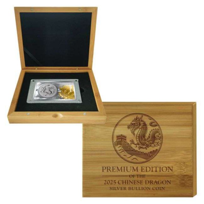 CHINESE DRAGON 2025 COIN IN BAR 3 oz Silver Premium Gold Glided Set GOLD AND SILVER BULLION