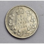 Canada 1909 King Edward Silver coin 5 Cents maple leaves UNC WORLD COINS
