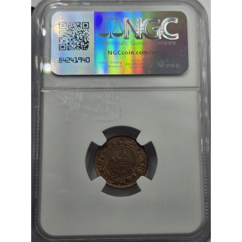 BRITISH INDIA 1/12 ANNA COIN 1936 B KGV NGC MS64RB WORLD COINS