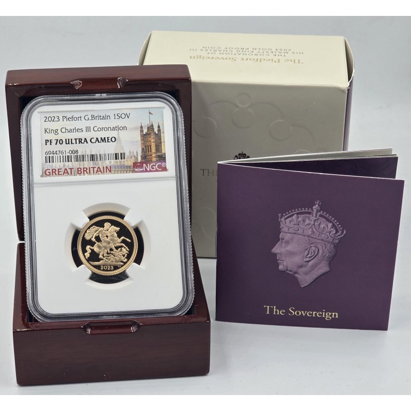 UK 2023 Piedfort Coronation Gold Sovereign NGC PF70 UC WORLD COINS