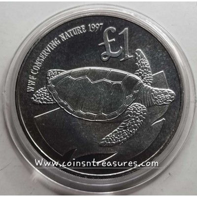 CYPRUS 1997 1 POUND COIN WWF TURTLE CUNI UNC