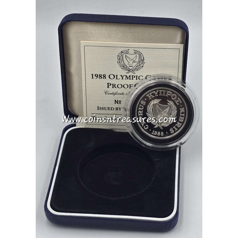 CYPRUS 1988 SILVER PROOF COIN 50 CENTS OLYMPIC GAMES SEOUL WORLD COINS