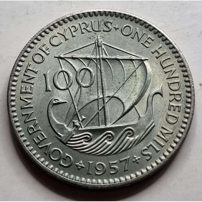 CYPRUS 1957 100 MILS COIN IN UNC CONDITION RARE KEY DATE WORLD COINS