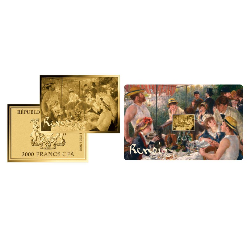 Renoir The Rowers Breakfast 1/1000 Oz Gold Coin 3000 Francs Chad 2024 GOLD AND SILVER BULLION