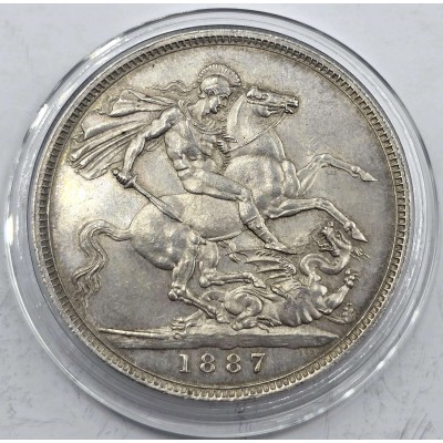 GREAT BRITAIN UK 1887 CROWN SILVER COIN QUEEN VICTORIA AU