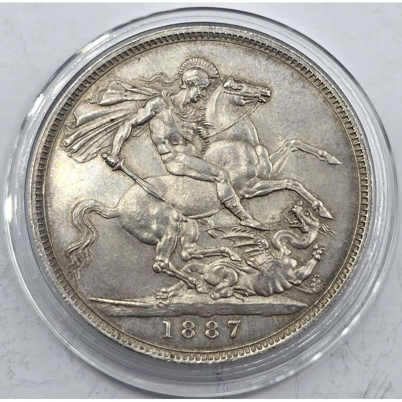 GREAT BRITAIN UK 1887 CROWN SILVER COIN QUEEN VICTORIA AU WORLD COINS