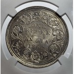 British India Silver 1 rupee 1862 B Victoria Gothic style NGC MS62 WORLD COINS