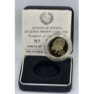 CYPRUS 1988 PROOF 20 CENT ZENON KITIEUS 1989 COIN