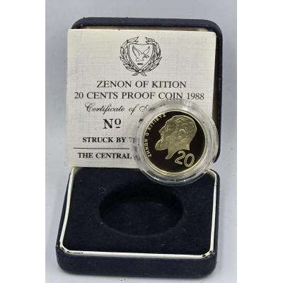 CYPRUS 1988 PROOF 20 CENT ZENON KITIEUS 1989 COIN