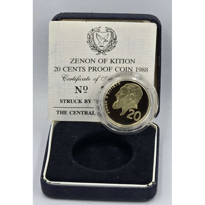 CYPRUS 1988 PROOF 20 CENT ZENON KITIEUS 1989 COIN WORLD COINS
