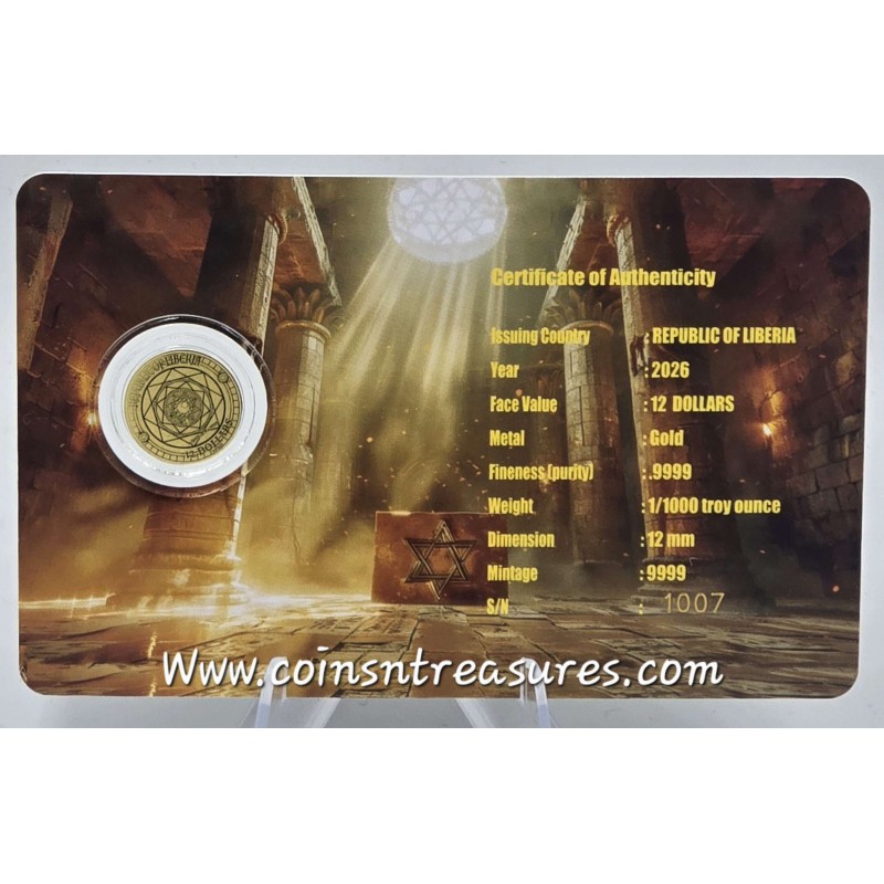 STAR OF DAVID 1/1000 Gold Coin 12$ Liberia 2026 GOLD AND SILVER BULLION