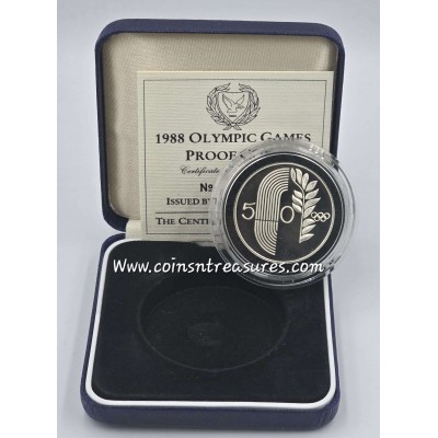 CYPRUS 1988 SILVER PROOF COIN 50 CENTS OLYMPIC GAMES SEOUL