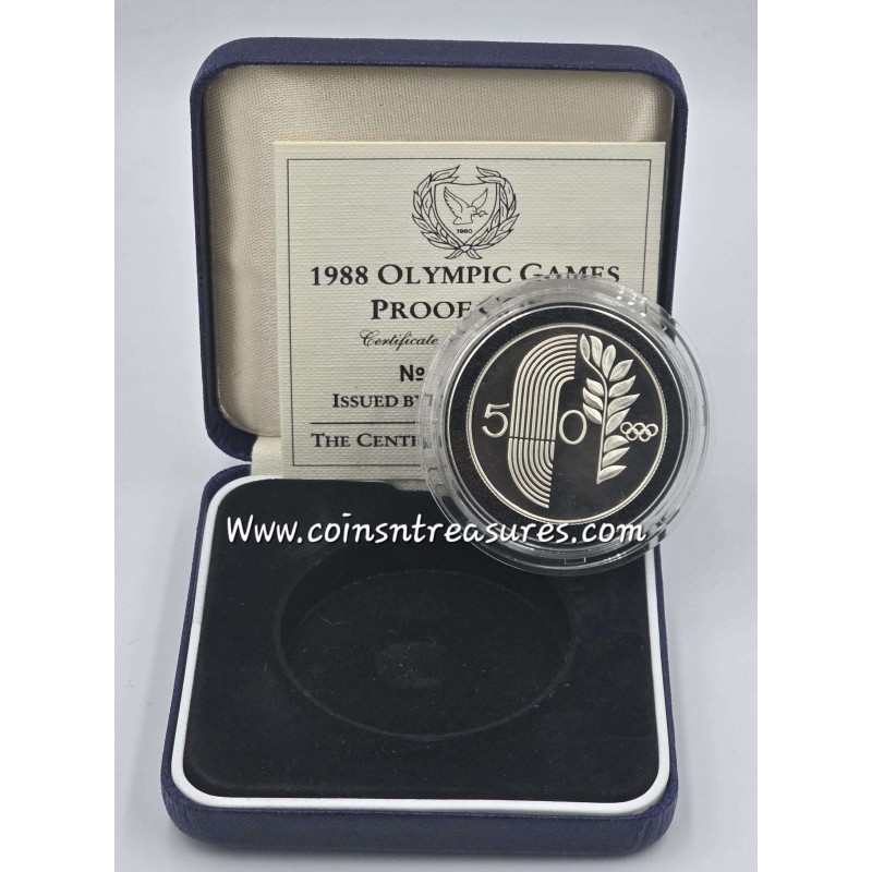 CYPRUS 1988 SILVER PROOF COIN 50 CENTS OLYMPIC GAMES SEOUL WORLD COINS