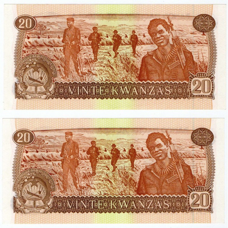 AFRICA ANGOLA 2 CONSECUTIVE 20 KWANZAS 1976 BANKNOTES UNC WORLD BANKNOTES